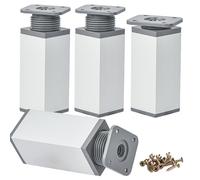 Btowin VCF Patas ajustables para muebles de 15 cm, 4 patas cuadradas de aleación de aluminio plateado mate, altura ajustable de 0 a 20 mm, patas de repuesto para armario, escritorio, sofá, armario
