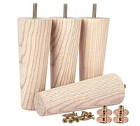Btowin VCF Patas de madera de fresno de 20 cm para muebles, 4 patas de repuesto modernas de madera sin terminar con pernos roscados M8 para colgar y placa de montaje y tornillos para sofá, sillón,