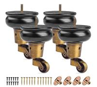 Btowin VCF Patas de madera maciza redondas de 10 cm con ruedas, 4 patas de gabinete de madera maciza negra, torneadas, para muebles de bricolaje, silla, otomana, armario, sillón