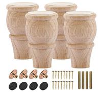 Btowin VCF Patas de madera para muebles de 10 cm, 4 patas de sofá de geometría tallada de madera maciza sin terminar, patas de repuesto con placa de montaje y tornillos para sofá, armario, mesa,