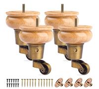 Btowin VCF Patas de madera para muebles de 10 cm con ruedas, 4 patas de gabinete de madera maciza Vranish, redondas, torneadas de madera, patas de moño de repuesto para silla, reclinable, otomana
