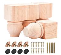 Btowin VCF Patas de madera para muebles de 12 cm, 4 patas de sofá de geometría tallada de madera maciza sin terminar, patas de repuesto con placa de montaje y tornillos para sofá, armario, mesa,
