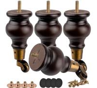 Btowin VCF Patas de madera para muebles de 14 cm con ruedas, 4 patas redondas de madera maciza de nogal, patas de repuesto para bricolaje, fácil instalación y fácil movimiento para sofá, sillón