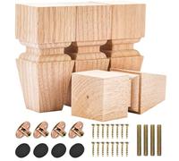 Btowin VCF Patas de madera para muebles de 15 cm, 4 patas de sofá de geometría tallada de madera maciza sin terminar, patas de repuesto con placa de montaje y tornillos para sofá, armario, mesa,