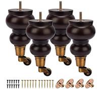 Btowin VCF Patas de madera para muebles de 17 cm con ruedas, 4 patas redondas de madera maciza de nogal para gabinete, patas redondas de madera de calabaza, patas de repuesto para sofá, sillón, silla,