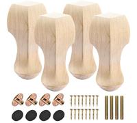 Btowin VCF Patas de madera para muebles de 25 cm, 4 patas de sofá de geometría tallada de madera maciza sin terminar, patas de repuesto con placa de montaje y tornillos para sofá, armario, mesa,