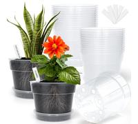 BTPLASTIK Macetas Transparentes de 6 Pulgadas, 15 Paquetes, macetas de Inicio de Semillas para trasplante con Almohadillas de Malla antifugas, macetas de plástico con Drenaje, adecuadas para