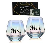 Btrquedo Mr and Mrs - Juego de 2 copas de vino iridiscentes en forma de diamante colorido sin tallo para licores, cócteles, whisky, ideal para bodas, aniversarios