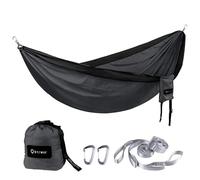 BTRWOR Hamaca al aire libre para 2 personas | Capacidad de carga de 300 kg | Hamaca doble con juego de fijación | Hamaca de viaje de nailon | 290 x 170 cm (negro carbón)