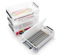BTSKY 4 cajas apilables transparentes para bolígrafos, suministros de oficina, cajas de almacenamiento multifuncionales, 19,5 x 12 x 6 cm, tamaño intermedio (gris)