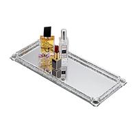 BTSKY Bandeja de cristal espejo con marco de diamantes aplastados 35x15cm - Bandeja decorativa rectangular de cristal para cosméticos Perfume y baratijas, bandeja de servir para tazas, decoración