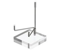 BTSKY Caballete de brazo de metal plateado ajustable de tamaño mediano con base acrílica cuadrada, soporte de exhibición para Geodes Rock Mineral Agate Fossil Coral Coin