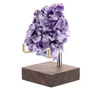 BTSKY Caballete de exhibición ajustable de tamaño pequeño con brazo de metal dorado con base cuadrada de madera de nogal, soporte de exhibición para geodas, roca, mineral, ágata, fósil, coral
