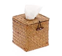 BTSKY Caja cuadrada de pañuelos faciales de hierba marina para el hogar, soporte decorativo de mimbre para papel, organizador de pañuelos para cocina, baño, oficina y hotel, caramelo