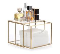 BTSKY Caja de almacenamiento desechable de vidrio dorado para toallas faciales, recipiente transparente para toallas faciales, caja de almacenamiento de mesa para paños de limpieza, paños