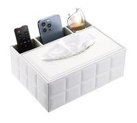 BTSKY Caja de pañuelos rectangular de piel sintética con caja de almacenamiento de control remoto, organizador de pañuelos de escritorio, contenedor remoto, color blanco