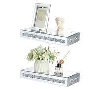BTSKY estantes flotantes rectangulares de cristal con espejo y diamantes triturados, exhibición montada en la pared, decorativos 38 x 15 x 5,8 cm