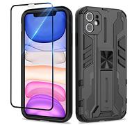 Btstring Funda para iPhone 11 con Cristal Templado Protector Pantalla, Carcasa Protectora Antigolpes con Soporte Reforzado- Negro