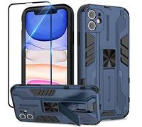 Btstring Funda para iPhone 11 con Cristal Templado Protector Pantalla, Carcasa Protectora Antigolpes con Soporte Reforzado - Azul