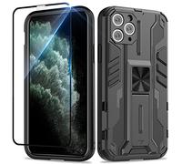Btstring Funda para iPhone 11 Pro con Cristal Templado Protector Pantalla, Carcasa Protectora Antigolpes con Soporte Reforzado- Negro