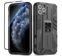 Btstring Funda para iPhone 11 Pro MAX con Cristal Templado Protector Pantalla, Carcasa Protectora Antigolpes con Soporte Reforzado- Negro