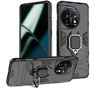 Btstring Funda para Oneplus 11, Carcasa Antigolpes con Soporte anular metálico, Case Protectora Reforzada de Doble Capa de PC+TPU de Calidad Militar a Prueba de Golpes, Negro