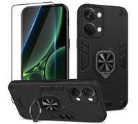 Btstring Funda para OnePlus Nord 3 con Cristal Templado Protector Pantalla, Carcasa Antigolpes con Soporte anular metálico, Case Protectora de Grado Militar, Negro