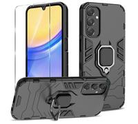 Btstring Funda para Samsung Galaxy A15 4G / 5G con Cristal Templado Protector Pantalla, Carcasa Antigolpes con Soporte anular metálico, Case Protectora de Grado Militar, Negro