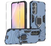 Btstring Funda para Samsung Galaxy A25 5G con Cristal Templado Protector Pantalla, Carcasa Antigolpes con Soporte anular metálico, Case Protectora de Grado Militar, Azul