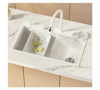 Btsunotr Fregadero Cascada, Fregadero Multifuncional de Acero Inoxidable Blanco 304 de una cubeta, mandos de sobremesa, controlable frío y caliente, con grifo retráctil, múltiples accesorios(75*45*22c