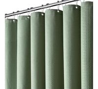 BTTN Cortina de Ducha de Tejido Waffle 120x200 cm, Estrecha Antimoho Impermeable Resistente con 8 Ganchos, Moderna y Lujosa Lavable Decorativa para Baño, Verde