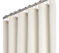BTTN Cortina de Ducha de Tejido Waffle 120x200 cm, Estrecha Antimoho Impermeable Resistente con 8 Ganchos, Moderna Lavable Decorativa para Baño, Beige/Crema