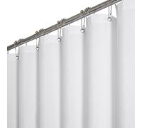 BTTN Cortina de Ducha de Tela Blanca 180x200 cm, Textura de Lino Antimoho Lavable con 12 Ganchos, Moderna y Lujosa Impermeable con Dobladillo Ponderado para Baño, Poliéster Decorativo