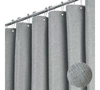 BTTN Cortina de Ducha de Tela Gris 180x200 cm, Textura de Lino Antimoho Lavable con 12 Ganchos, Moderna y Lujosa Impermeable con Dobladillo Ponderado para Baño