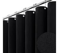 BTTN Cortina de Ducha de Tela Negra 180x200 cm, Textura de Lino Antimoho Lavable con 12 Ganchos, Moderna y Lujosa Impermeable con Dobladillo Ponderado para Baño, Poliéster Decorativo