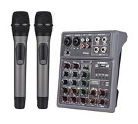 Btuty Mezclador de audio Consola de mezcla de 6 canales con 2 micrófonos inalámbricos Mezclador BT OTG 4 efectos DSP Fuente de alimentación fantasma de 48 V Tablero mezclador de DJ profesional