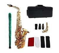 Btuty - Saxofón Sax Mi bemol Alto E plano en latón con modelo tallado en superficie, boquilla de plástico exquisita, con guantes, paño de limpieza, cepillos y correas