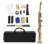 Btuty Saxofón soprano Bb recto de latón profesional, saxofón niquelado, instrumento de viento de madera, patrón tallado con estuche de transporte, boquilla, kit de limpieza de caña, guantes
