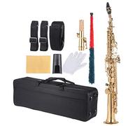 Btuty Saxofón soprano recto de latón Bb B Flat Natural Shell Key Carve Pattern con bolsa de transporte, guantes, paño de limpieza, correa, varilla de limpieza