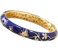BTWYU Pulsera de Esmalte,Vintage Bangles Brazaletes de Mariposa Hechos a Mano, Pulseras for Mujer, Esmalte cloisonné Chino, Brazalete étnico con bisagras de Primavera(Blue_Diameter:60mm)