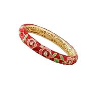 BTWYU Pulsera de Esmalte,Vintage Bangles Pulseras Hechas a Mano de Flores de Rosas for Regalos de Mujeres, brazaletes con bisagras de Primavera étnicos de Esmalte cloisonné Chino(Red_Diameter:60mm)