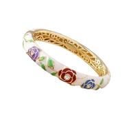 BTWYU Pulsera de Esmalte,Vintage Bangles Pulseras Hechas a Mano de Flores de Rosas for Regalos de Mujeres, brazaletes con bisagras de Primavera étnicos de Esmalte cloisonné Chino(White_Diameter:60mm)