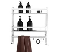 BTYKUYOO Estante de baño con Gancho Estante de baño Estantes flotantes Blancos Adhesivo montado en la Pared con toallero Sin taladrar for Inodoro Cocina-2 Niveles 430 mm(2 Layers 430mm)