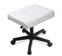 BTYQKZVPM Reposapiés otomano de Cuero, Reposapiés bajo Escritorio con Ruedas, Altura Ajustable, Piel sintética, Blanco y Negro, 52 x 52 x 38-48 cm(White)