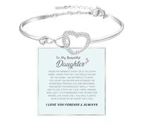 BTZY Pulsera con texto en inglés «To My Daughter Forever Connected, Infinity Love Cuff You Are Always In Mine», pulsera de circonita cúbica de mamá, regalo inspirador ajustable para hija, Adjustable