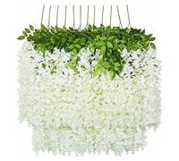 Buachois 12 Unids Artificial Wisteria Vine Ratta Artificial White Wisteria Vine Seda Wisteria Flores Guirnalda Flores Colgantes para Bodas Home Party Decor 110x55cm