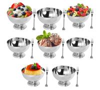 Buachois 8 Juegos Vaso de Helado de Acero Inoxidable Copa de Helado Cuencos Tazas de Postre Yogur con Patas Redondas Plateado Tazas Pudín Reutilizable con Tenedor para Postre Sundae Frutas Pie Postres