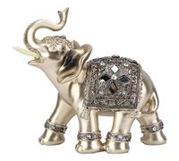 Buachois Estatua Elegante Resina Feng Shui Escultura Dorada Riqueza Figura de Elefante de la Suerte con el Tronco Mirando hacia Arriba para la Decoración de la Oficina en Casa(14 * 15cm M)