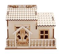Buachois Hucha de Madera,15 x 14 x 13 cm Decorar Casas de Villas con Luz LED Que Cambia de Color Decoración de Hucha de Casa de Madera para El Hogar, Modelo de en Miniatura para Adornos de Vacaciones