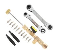 Buachois Kit de extracción e instalación de núcleo de válvula para HVAC, herramienta con 2 llaves de trinquete 10 núcleos 2 adaptadores, SAE 1/4 y 5/16, acero inoxidable y latón, p